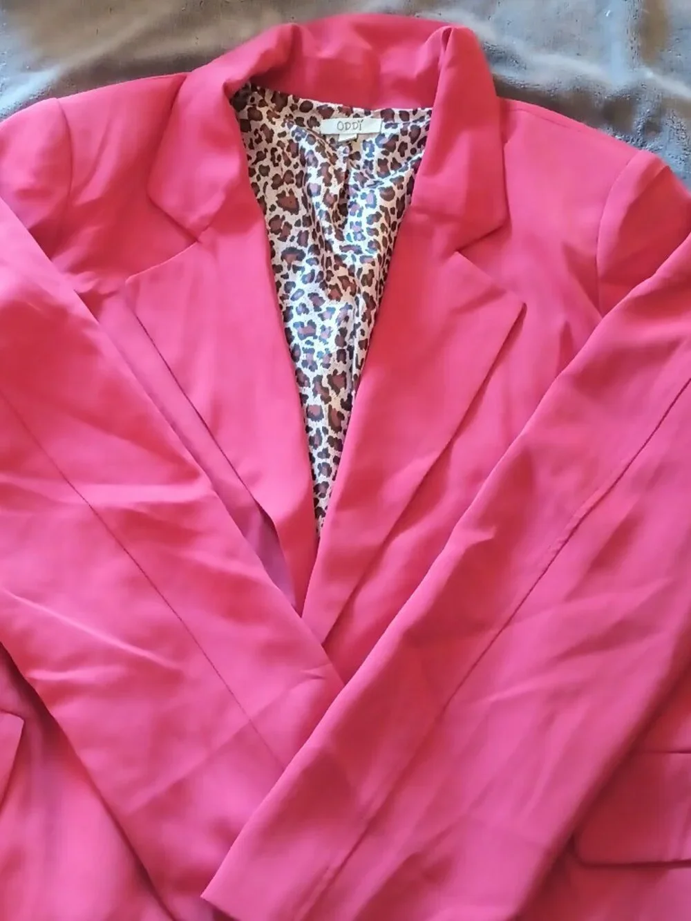 Oddy Hot Pink Open Deep V Neck Blazar with Silk Leopard Print Lining Size 3X